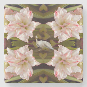 Dessous-de-verre En Pierre Sucre de canne Majestic Peacock et Amaryllis