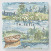 Dessous-de-verre En Pierre Summer Lake Boat Flowers Serenity (Devant)