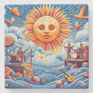 Dessous-de-verre En Pierre Sun Kissed Ocean Jam : Vibrant Music Festival Art