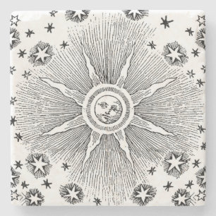 Dessous-de-verre En Pierre Sun Stars Antique Nuit Ciel Médiéval Zodiac