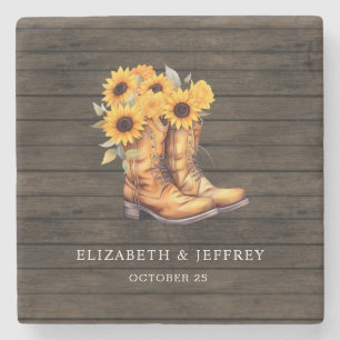 Dessous-de-verre En Pierre Sunflowers Cowboy Boots Barre Bois Mariage de l'Ou