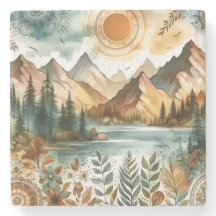 Sunny Rustique Boho Nature Motif Mountain Lake