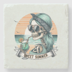 Dessous-de-verre En Pierre Sweet Summer Skeleton Retro Sunset Design