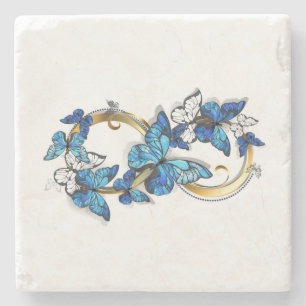 Dessous-de-verre En Pierre Symbole infini de papillons Morpho bleus