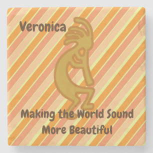 Dessous-de-verre En Pierre Symbole Kokopelli Joueur à flûte avec bandes orang