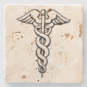 Dessous-de-verre En Pierre Symbole Médicale de Caduceus (Devant)