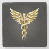 Dessous-de-verre En Pierre Symbole Polygonal Or Caduceus (Devant)