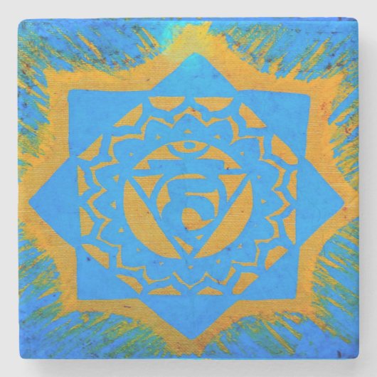 Dessous-de-verre En Pierre symbole tantrique or sur bleu (Devant)