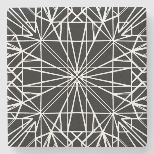 Dessous-de-verre En Pierre Symétrie géométrique noire et blanche (Devant)