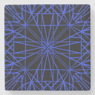 Dessous-de-verre En Pierre Symétrie géométrique noire et bleue