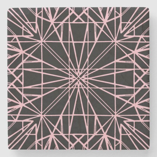 Dessous-de-verre En Pierre Symétrie géométrique rose et noir (Devant)