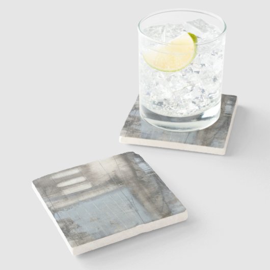 Dessous-de-verre En Pierre Tableau gris et bleu Abstrait (Côté)