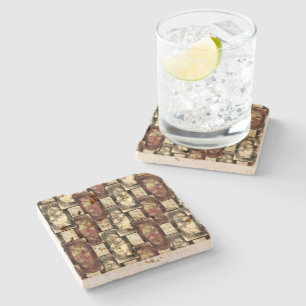 Dessous-de-verre En Pierre Tache Brown et dorée, pièces rectangulaires sculpt