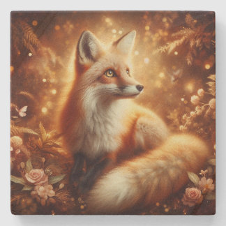 Dessous-de-verre En Pierre Tapisserie de renard de la forêt dorée