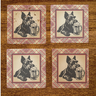 Dessous-de-verre En Pierre Tartan à carreaux écossais tons terre pour Terrier