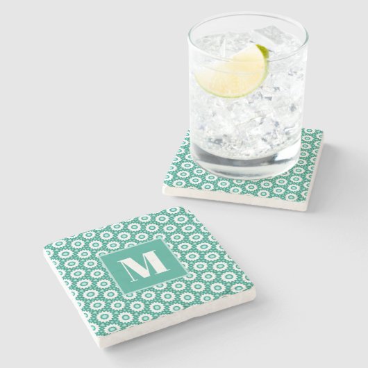 Dessous-de-verre En Pierre Teal and Turquoise Initial Stone Coaster (Côté)