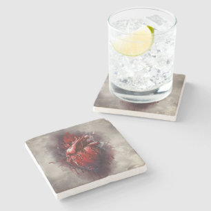 Dessous-de-verre En Pierre Técherie Coeur avec goutte rouge et or saignant