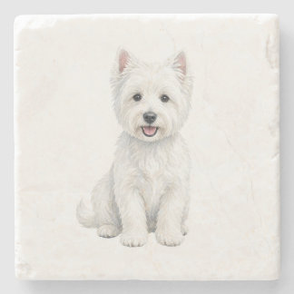 Dessous-de-verre En Pierre Teckel West Highland White Terrier assis en pierre