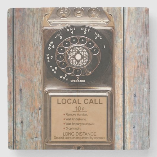 Dessous-de-verre En Pierre Téléphone antique rotatif payant rude (Devant)