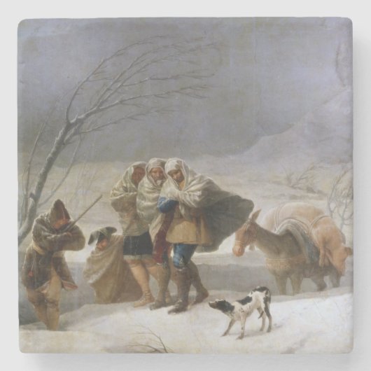 Dessous-de-verre En Pierre Tempête de neige en hiver (par Francisco Goya) (Devant)