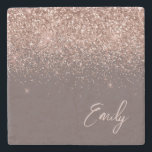 Dessous-de-verre En Pierre Terracotta Monogramme Rose or rose Parties scintil<br><div class="desc">Terracotta et or Rose - Blush Pink Sparkle Parties scintillant Script Monogramme Nom Carrelage de pierre. Cela rend la remise de diplômes parfaite,  doux 16 ans,  mariage,  douche nuptiale,  anniversaire,  baby shower ou cadeau de fête de bachelorette pour quelqu'un qui aime le luxe glam et les styles chic.</div>