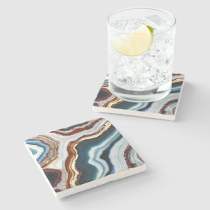 Dessous-de-verre En Pierre Terre cuite bleu noir blanc or géode d'agate