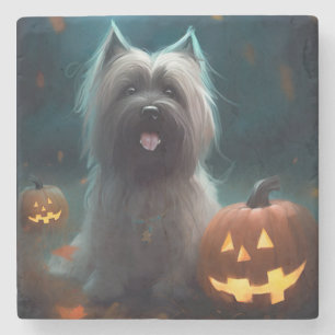 Dessous-de-verre En Pierre Terrier Skye d'Halloween avec citrouilles effrayan