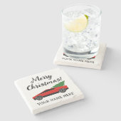 Dessous-de-verre En Pierre Tesla pickup truck hauling a Christmas tree (Côté)