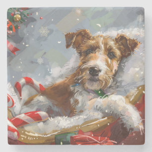 Dessous-de-verre En Pierre Tête de Fox Terrier de Noël Festif