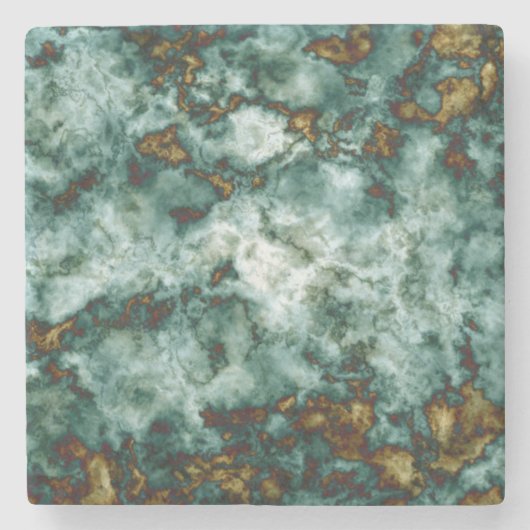 Dessous-de-verre En Pierre Texture de marbre vert avec des veines (Devant)