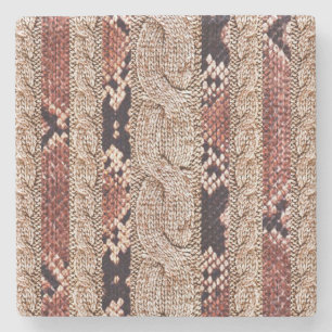 Dessous-de-verre En Pierre Texture de vêtement, motif de serpent géométrique.