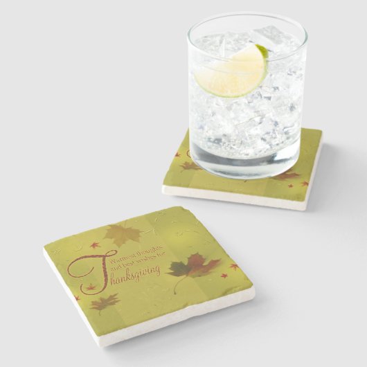 Dessous-de-verre En Pierre Thanksgiving veut typographie Feuilles (Côté)
