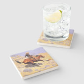 Dessous-de-verre En Pierre The Cowboy (par Frederic Remington) (Côté)