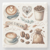 Dessous-de-verre En Pierre Thème des Amoureux du Café, Latte Illustré (Devant)