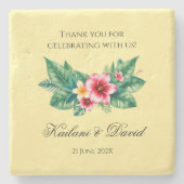 Dessous-de-verre En Pierre Thème mariage à fleurs tropicales (Devant)