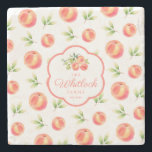 Dessous-de-verre En Pierre Thème Peach Nom de famille personnalisé<br><div class="desc">Peach Theme Personnalisé Nom de famille Dessous de verre en pierre. Grand cadeau de douche nuptiale. Objets correspondants dans notre magasin Cava Party Design</div>