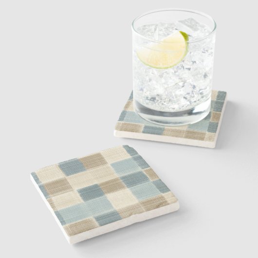Dessous-de-verre En Pierre Tissé Plaid Rustique (Côté)