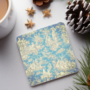 Dessous-de-verre En Pierre Toile de Jouy Scénique Bleu Turquoise Vintage 
