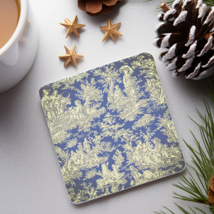 Dessous-de-verre En Pierre Toile de Jouy Scénique Pastorale Bleu Foncé Vintag