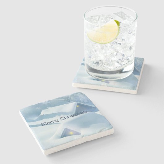 Dessous-de-verre En Pierre Toits couverts de neige scintillante (Côté)