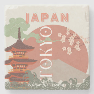 Dessous-de-verre En Pierre Tokyo Japan Travel Art, Retro Travel Art