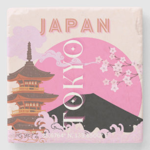 Dessous-de-verre En Pierre Tokyo Japan Travel Art, Retro Travel Art, Rose