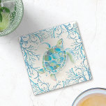 Dessous-de-verre En Pierre Tortue bleue et récif corallien<br><div class="desc">Ce dessous de verre en pierre de poisson tropical a été conçu à l'aide d'une réplique de ma tortue de mer d'origine aquarelle et de mon récif corallien dans les tons bleu aqua et turquoise. Il fait de grands cadeaux de maison pour la cuisine ou des barreaux pour votre plage...</div>