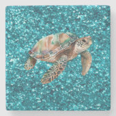 Dessous-de-verre En Pierre Tortue de mer vert sarcelle (Devant)