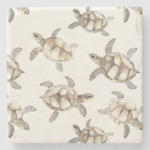 Dessous-de-verre En Pierre Tortues de mer de la plage de l'océan de crème