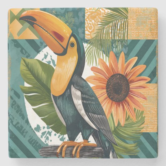 Dessous-de-verre En Pierre Toucan illuminé en harmonie tropicale (Devant)