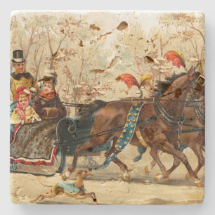 Dessous-de-verre En Pierre Tour vintage de Sleigh de Noël