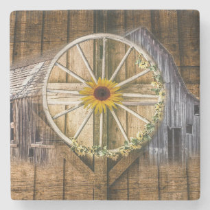Dessous-de-verre En Pierre Tournesol à roue de la grange rustique