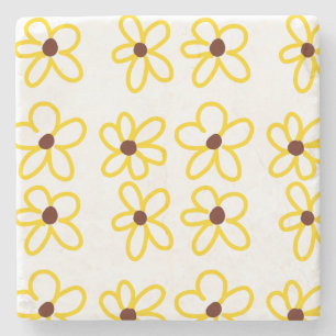 Dessous-de-verre En Pierre Tournesol marron jaune motif floral moderne boho