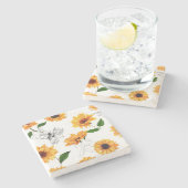 Dessous-de-verre En Pierre Tournesols dessinés à la main : motif jaune vif. (Côté)